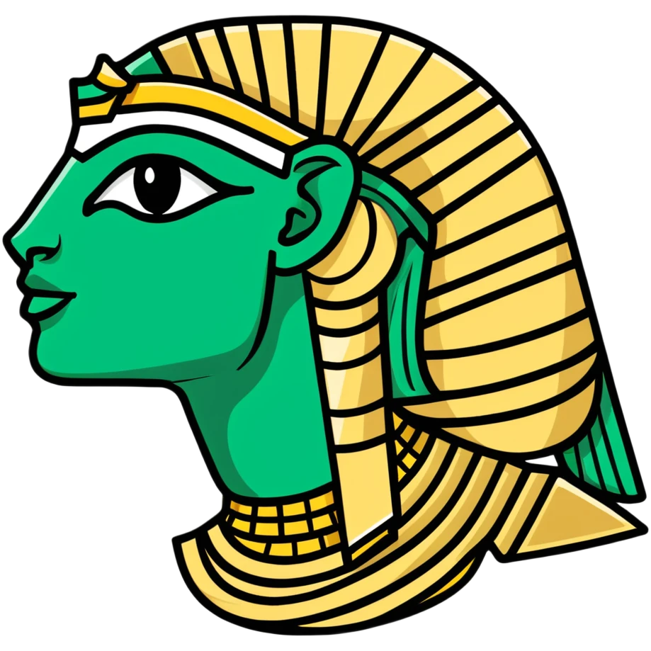 Strict ancient Egyptian style facial expression profile, hieroglyphic flat design, only white and deep green, rigid angular lines, no curves emoji