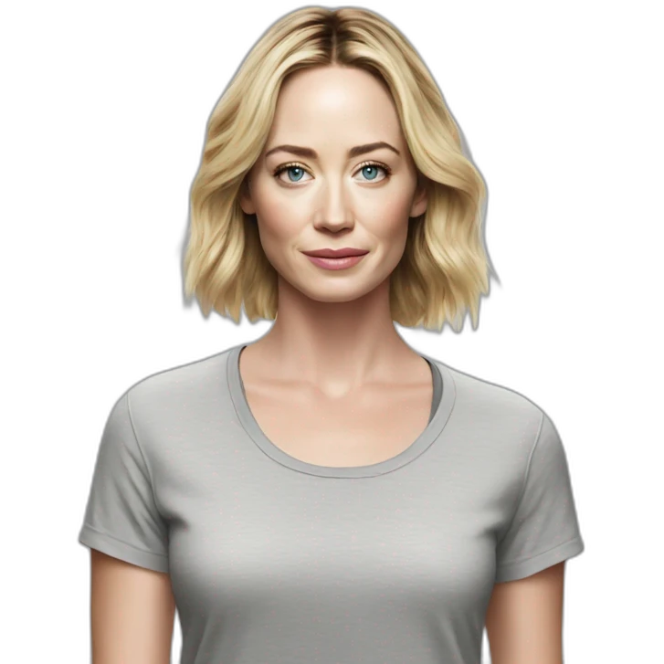 blonde Emily blunt wearing tee emoji