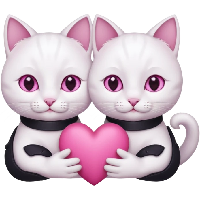 white with pink eyes tow cats hands holding a pink heart emoji