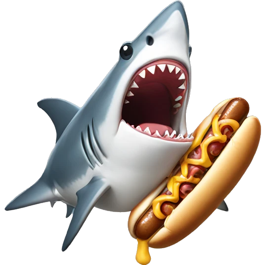 Shark with a hotdog in its mouth emoji