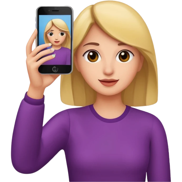 woman holding her phone having selfie emoji