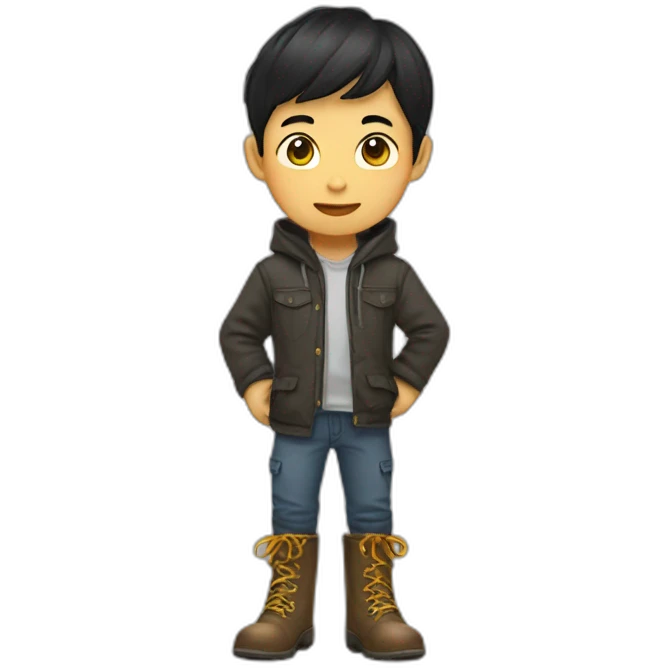 Asian boy wearing huge pointy boots emoji