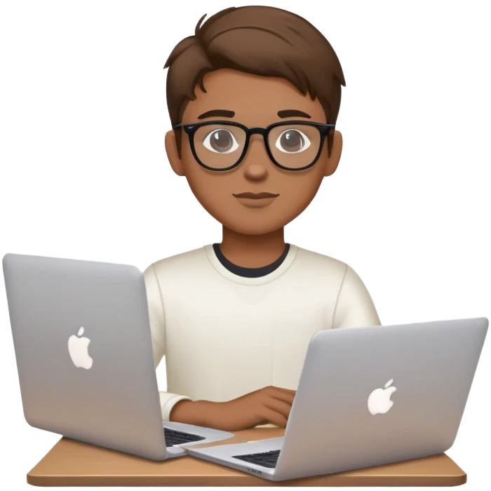 brown balayage college student boy with MacBook with glasses emoji