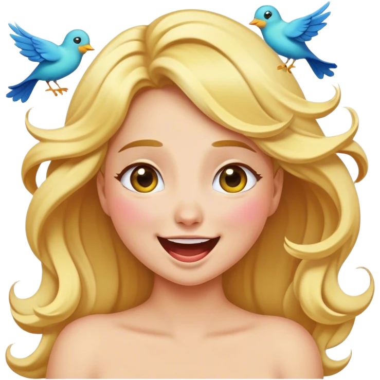 Cinematic Adorable Aurora Portrait Emoji, Giggling in surprise as birds land on her shoulders, cheeks flushed, golden locks bouncing, an irresistible mix of playfulness and beauty! emoji