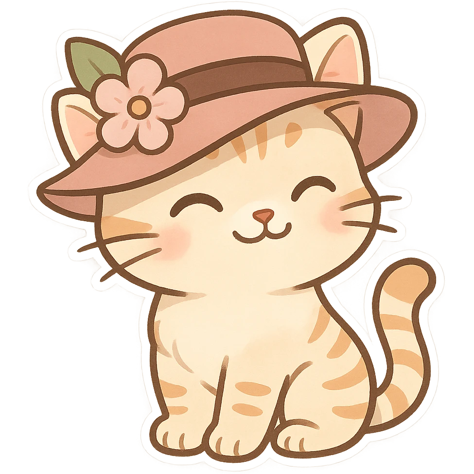 whimsical cat with a fancy hat, charming and lighthearted emoji