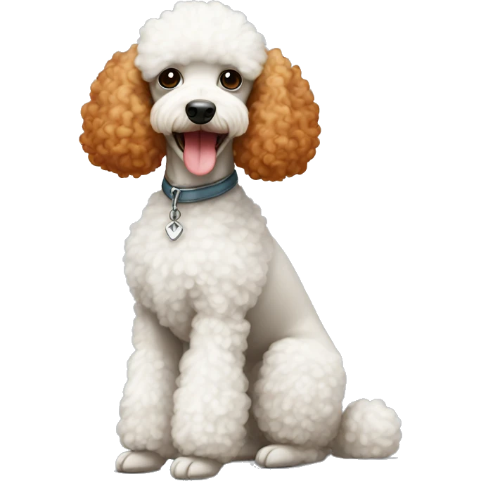 Tall mini poodle with red hair and white hair on chin emoji