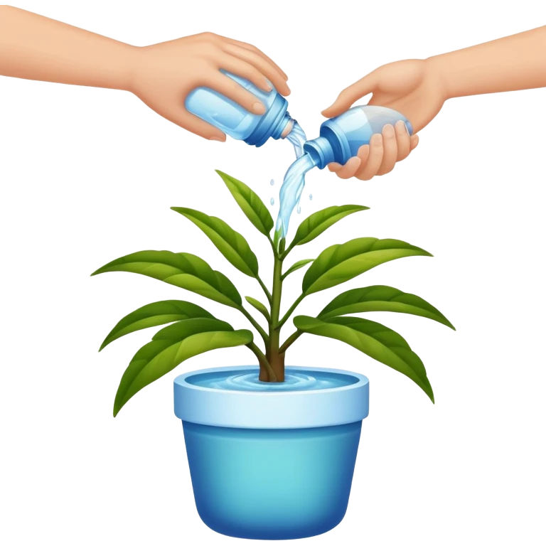 hands pouring water onto a potted plant, simple and friendly emoji