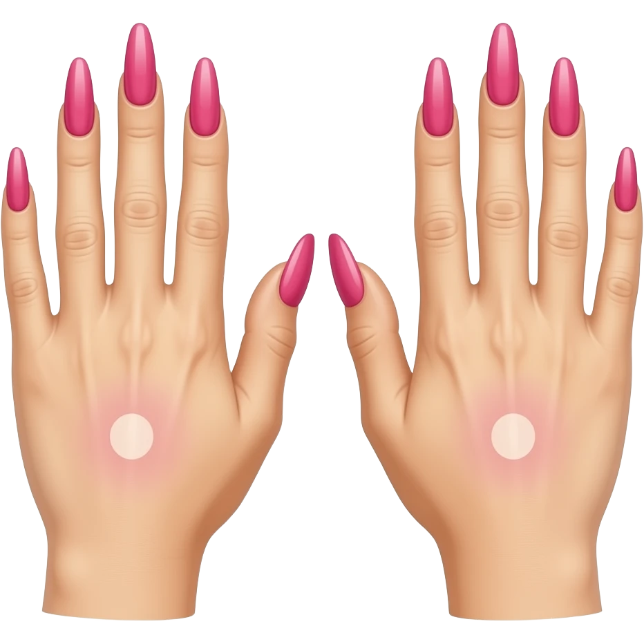 Stigmata on hands with long hot pink acrylic nails emoji
