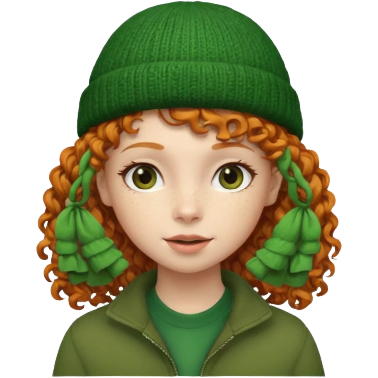  ginger girl with a green beanie with curly hair  emoji