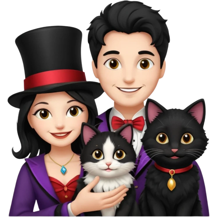magician couple and their pet cat emoji