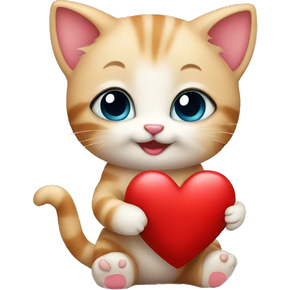 Cute kitten holding a heart emoji
