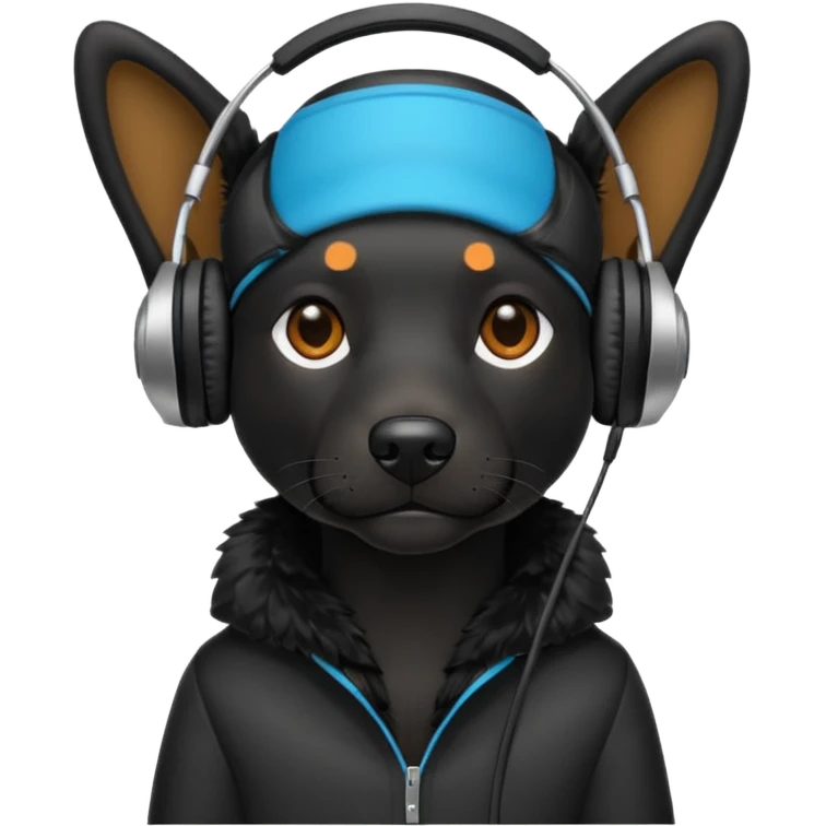stylish black dog wearing headohones emoji