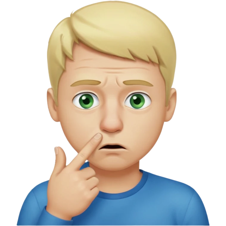 a emoji with two fingers in his nose, make him have a natural white skincolour and blonde hair, blue/green eyes, put the fingers in his nose, its a man and he needs two fingers IN his nose emoji