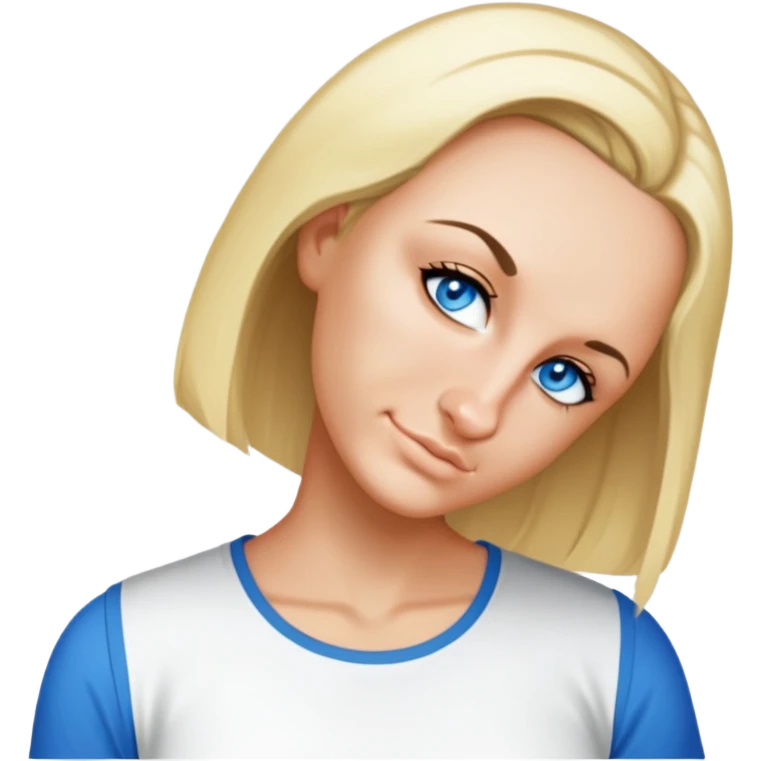 female, wearing a top and a shirt above emoji