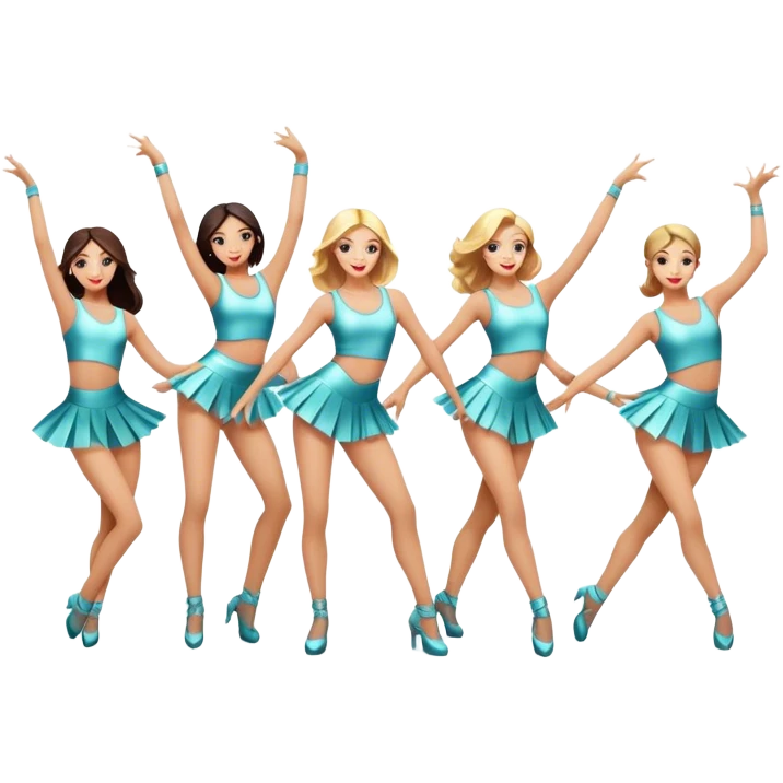 Icon for Contemporary Dance: a synchronized group performance on stage with backup dancers, bright stage lighting, and stylish dance outfits. The icon should capture the energy, precision, and excitement of a modern group dance performance. Transparent background. emoji
