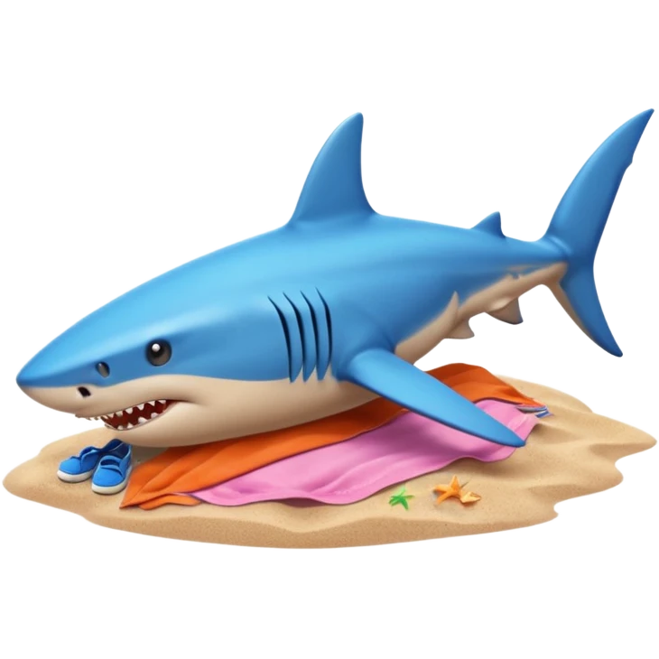 A shark with blue shoes on land near water not in it emoji