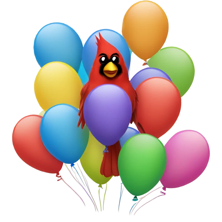 Happy red cardinal with birthday balloons emoji