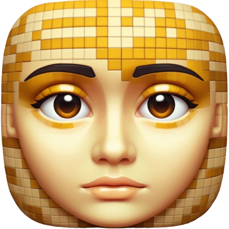 3D render of Pixelated Face, digital glitch art aesthetic, data corruption visual, human face blurred with skin-tone mosaics, pixelated distortion, emoji style, isolated on white background --v 6.0. emoji