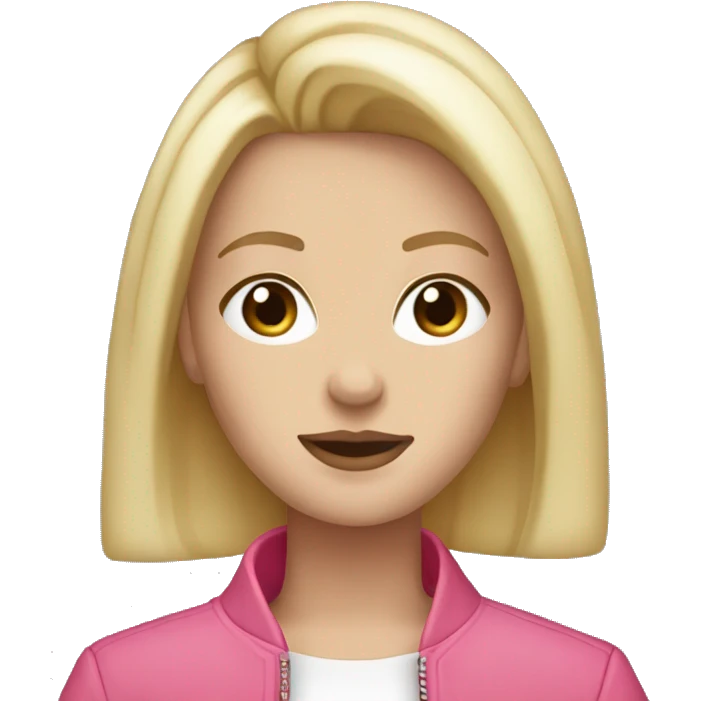 Blonde hair white brown eyes pink jacket acne long lashes  emoji