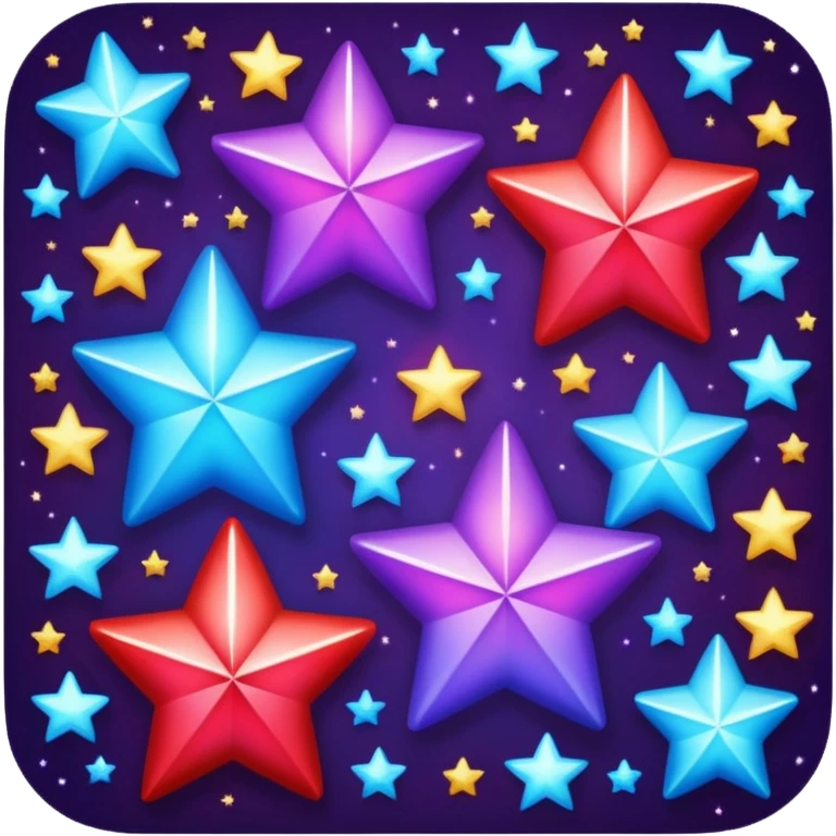 Sparkling shimmery red purple blue stars emoji