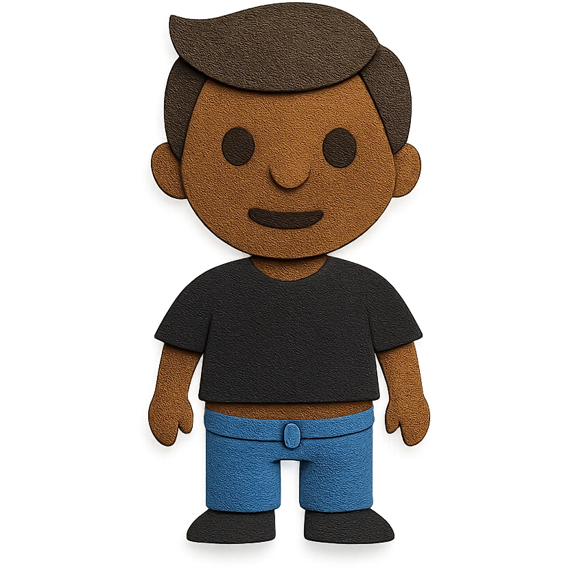 personaje con piel marrón, pelo peinado para el lado, ropa negra, pantalones un poco bajados emoji