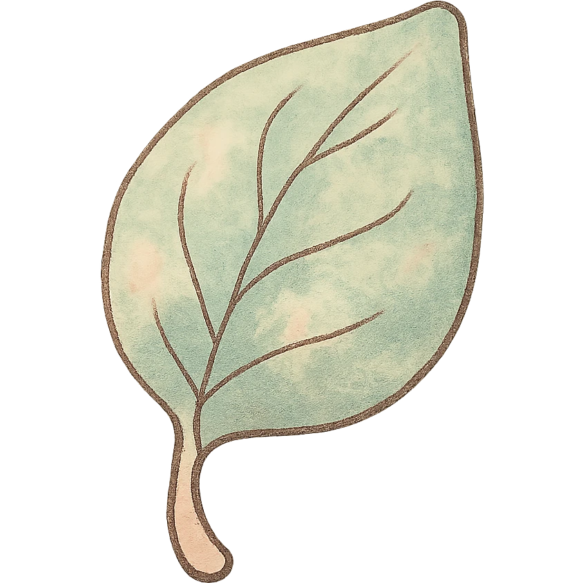 icon of a leaf, soft colors, whimsical, ghibli style emoji
