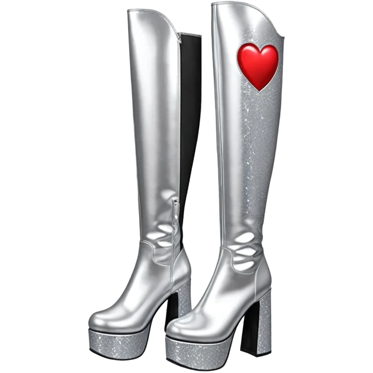 glittery platform knee high gogo boots with heart on side emoji