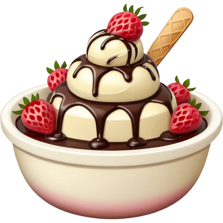 ice cream with fruits and chocolate sauce emoji