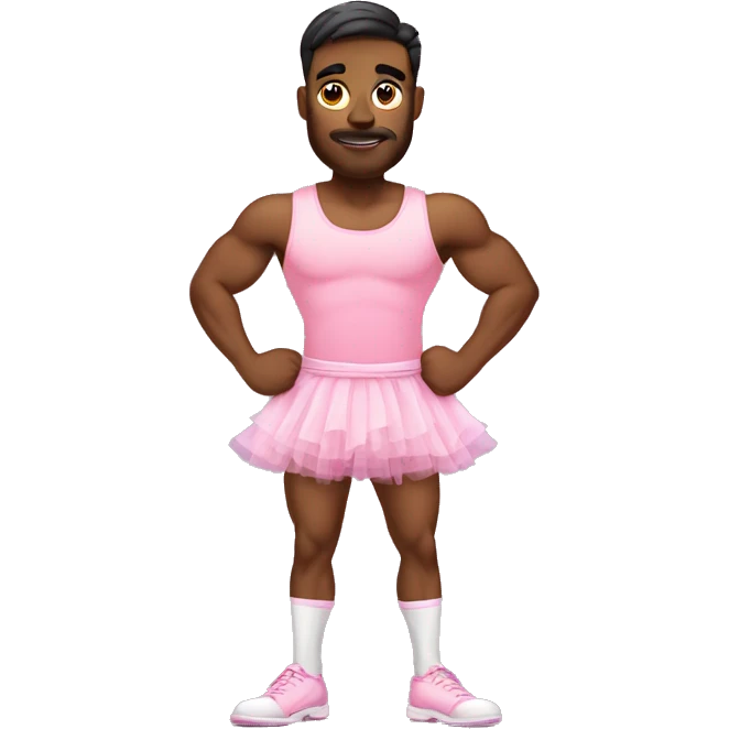 Nervous handsome buff male in pink tutu, full body emoji