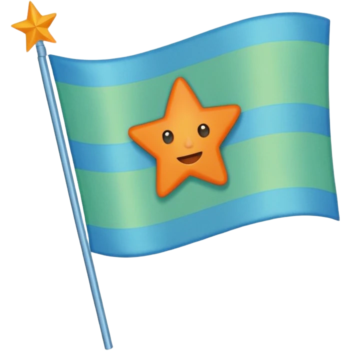 create a flag with orange star in the left and the light green in top and bottom and the light blue triangle left to Right and blue on the right up to down behind the light blue triangle emoji