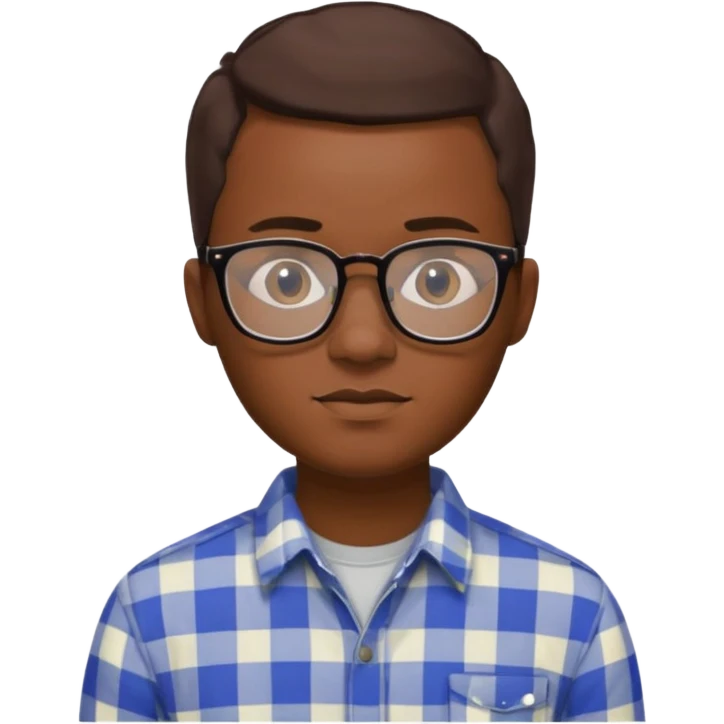 African man, 30, short brown hair, plaid shirt, elegant, software engineer, glasses emoji