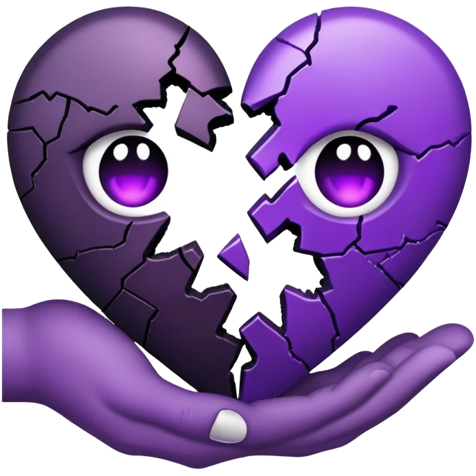 Holding a broken half black and half purple heart emoji