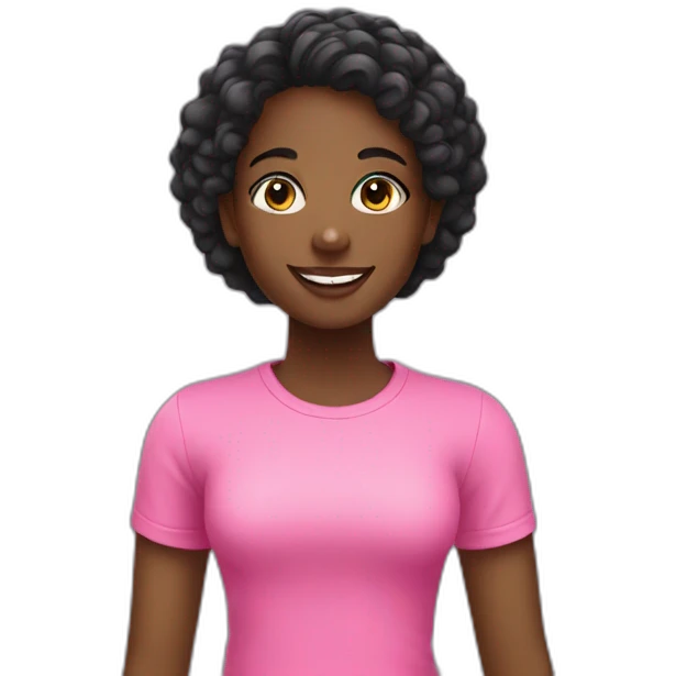 a black girl wearing pink t-shirt smiling emoji