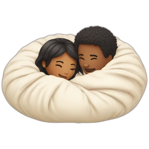 lovers cuddle in ball of comforter emoji