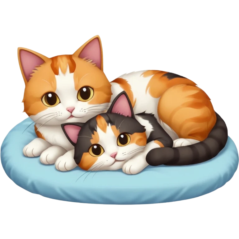Two cats sprawled on a bed emoji