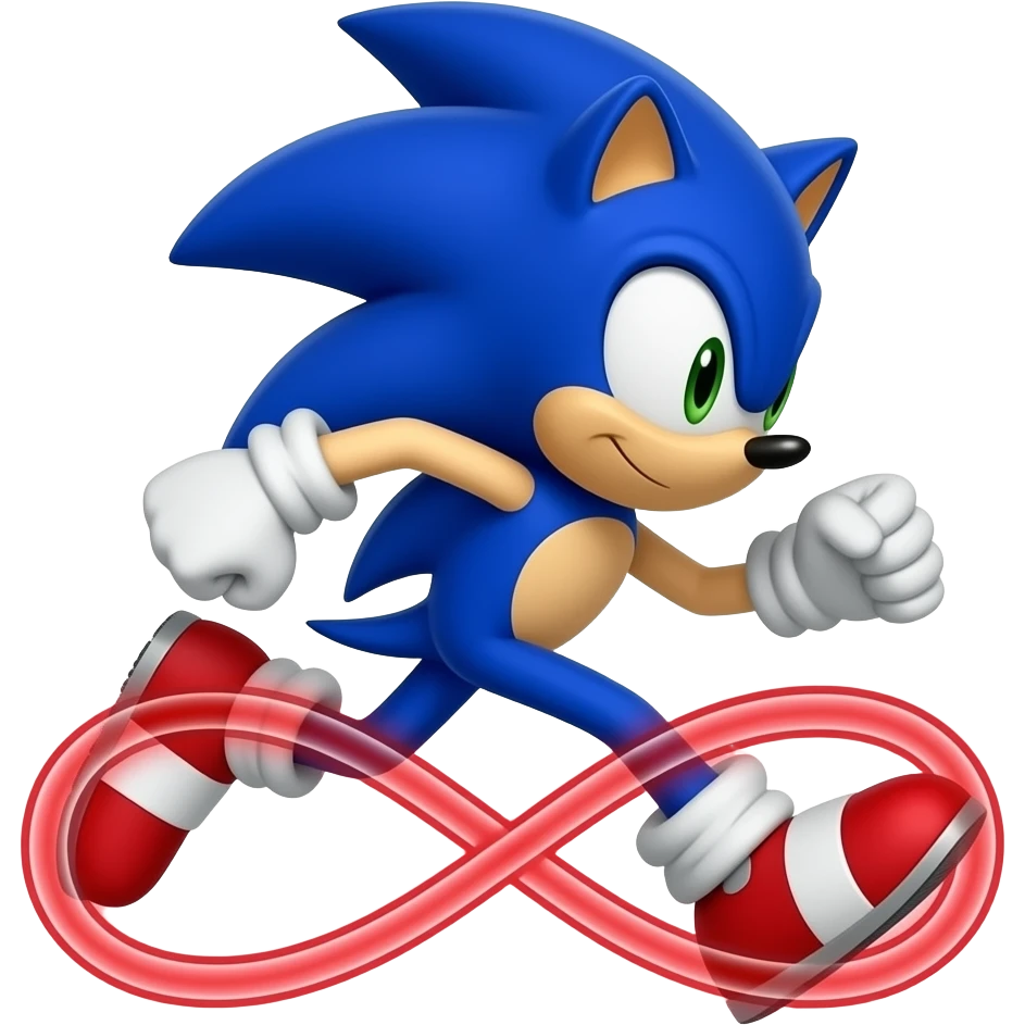 Sonic Running so fast his legs are replaced with the red infinity sign emoji