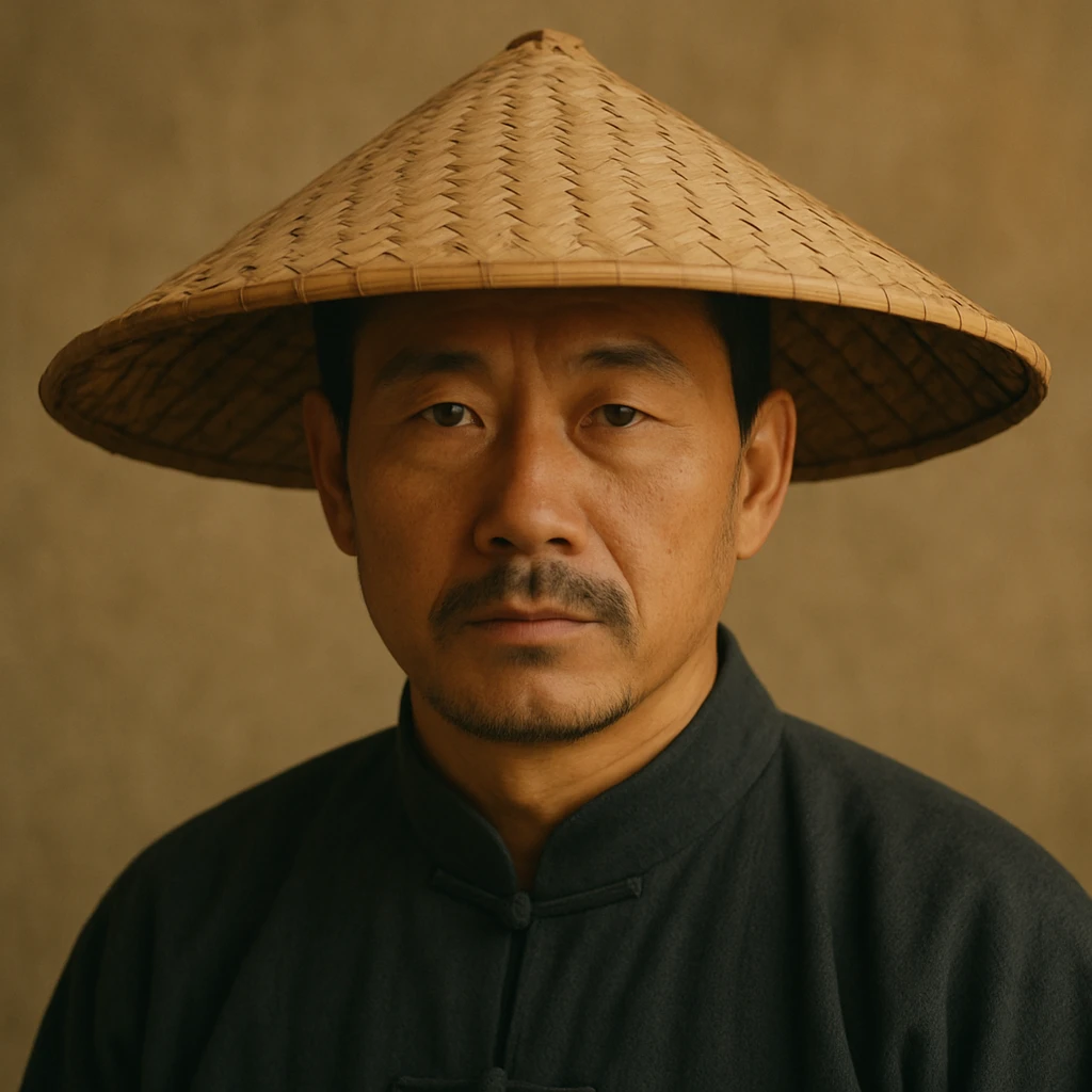 chinese man wearing rice paddy hat, style 1 emoji