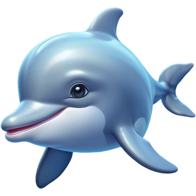 Cinematic Cute Bottlenose Dolphin Portrait Emoji, Head tilted playfully and inquisitively, featuring a charming, shiny glossy body with smooth, gleaming skin and round, sparkling eyes full of playful wonder, Simplified yet irresistibly adorable features, highly detailed, glowing with a warm, inviting aquatic glow, high shine, affectionate and lively, stylized with a touch of whimsical marine charm, soft glowing outline, capturing the essence of a mischievous yet endearing dolphin that seems as if it could splash out of the screen into your arms! emoji