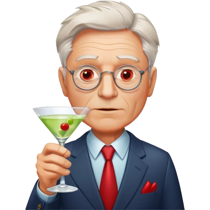 older businessman with red face holding martini glass, disheveled appearance emoji