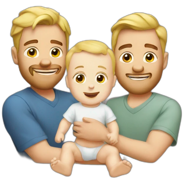 Two white guys and a baby emoji