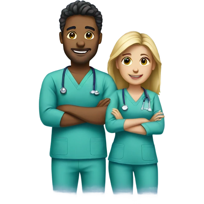 Couple wearing scrubs emoji