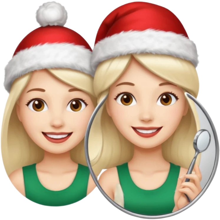 mujer peinandose en la peluqueria y con un gorro de navidad  emoji