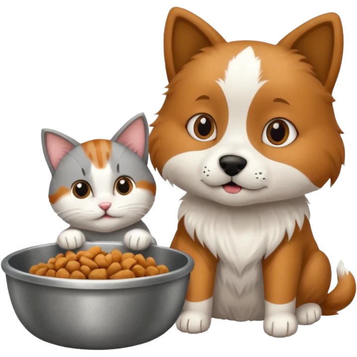 The dog is itching because of fleas, the cat is eating a lot of food from the bowl emoji