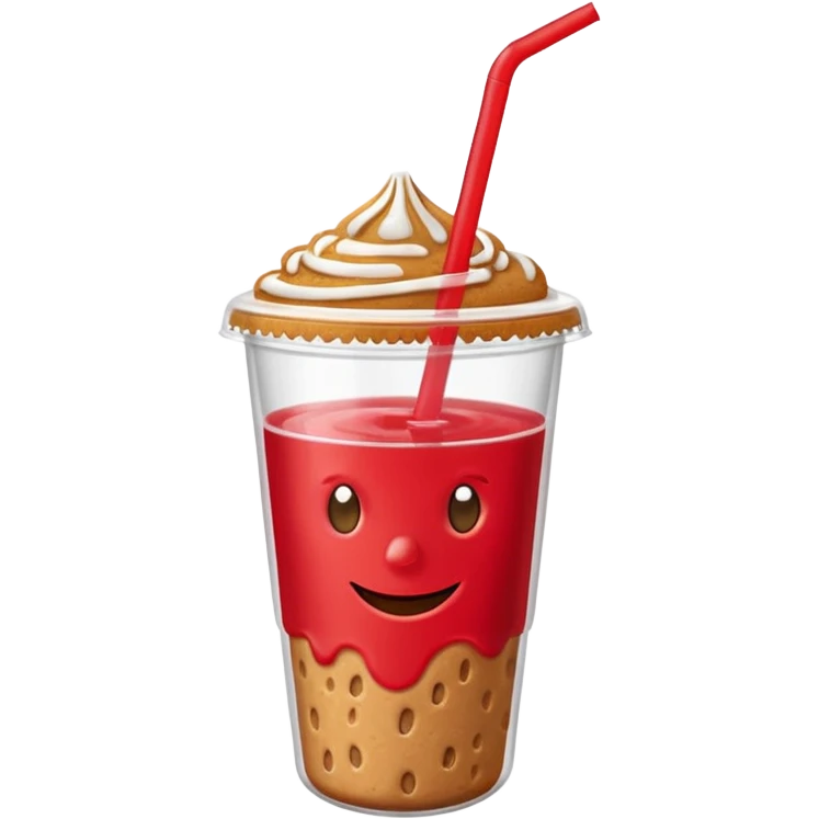 strawberry biscoff drink with lid and straw without face emoji