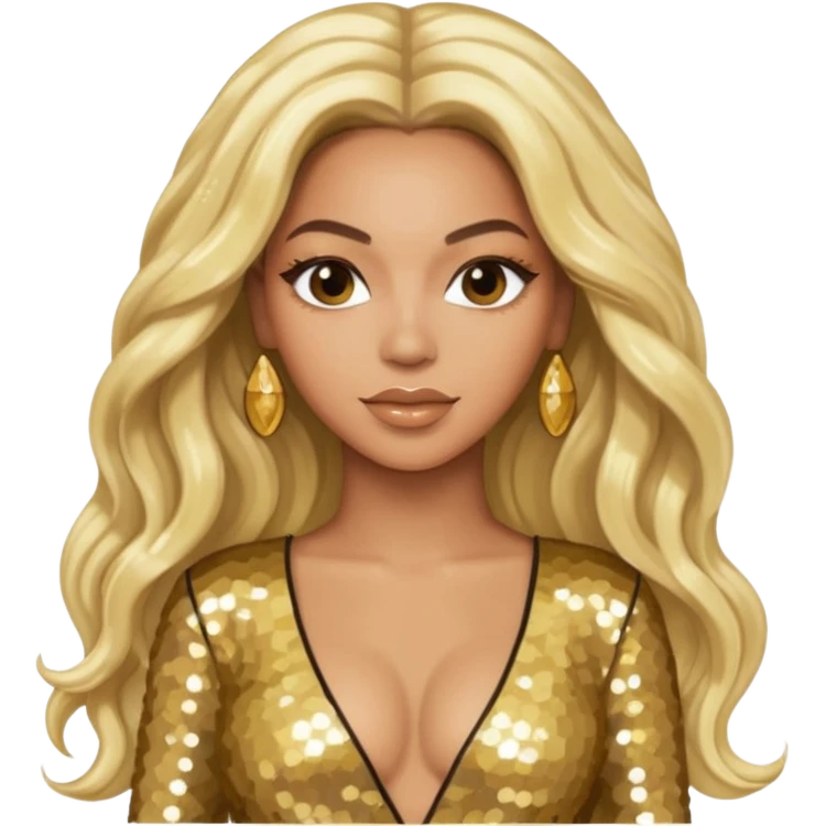Beyonce long platinum blonde hair, gold outfit emoji