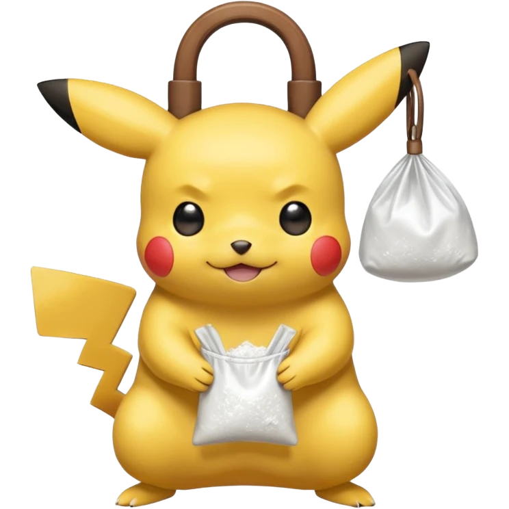 pikachu with transparent bag of white powder emoji