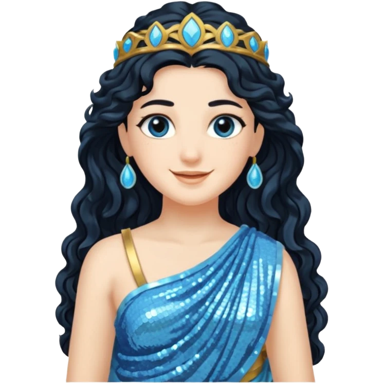 Minerva, Goddess from Wisdom Roman Deities with long black wavy hair, light blue sequin toga emoji