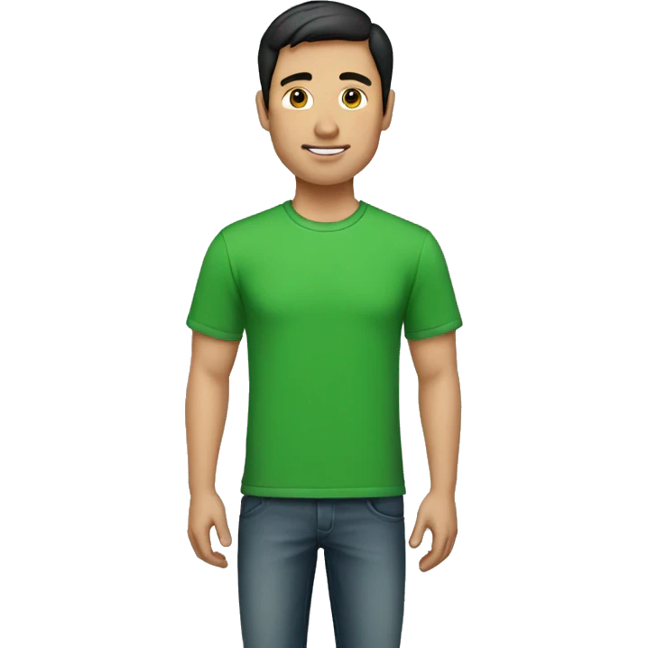 Man with dark short hair green t-shirt emoji