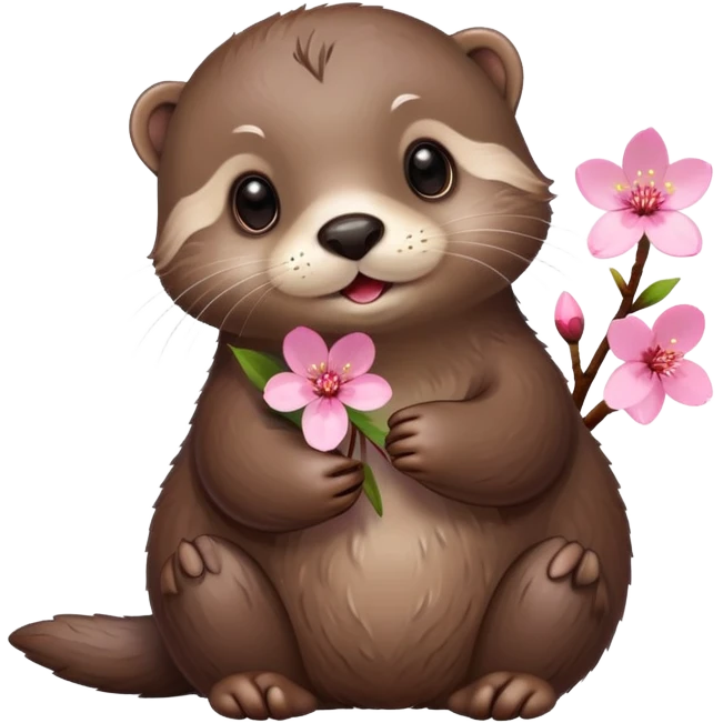 cute otter holding a cherry blossom flower emoji
