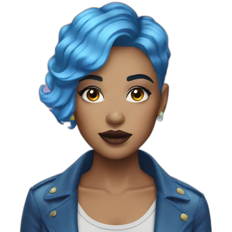 women with short blue hair and glitter makeup emoji